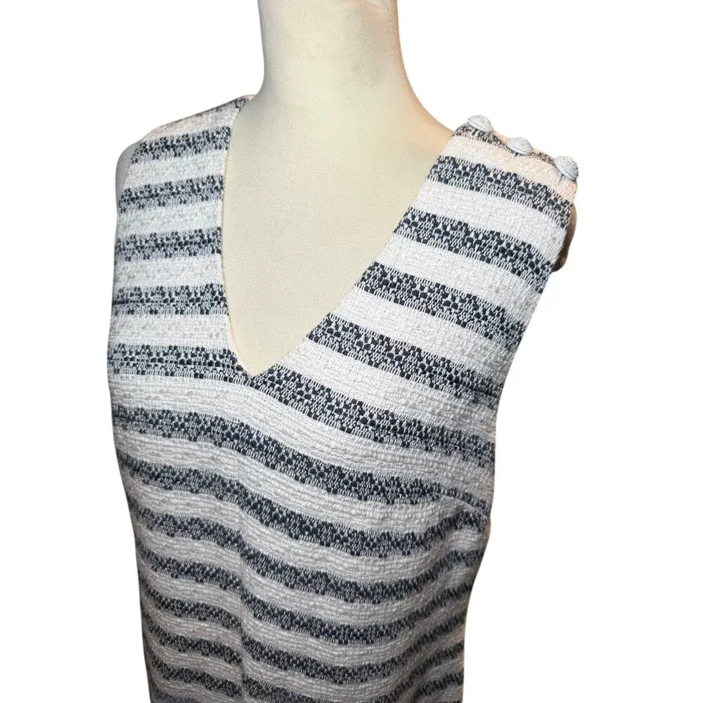 J.Crew Textured Navy Stripe Shift Dress, Crest Button Nautical Boucle, Size 12